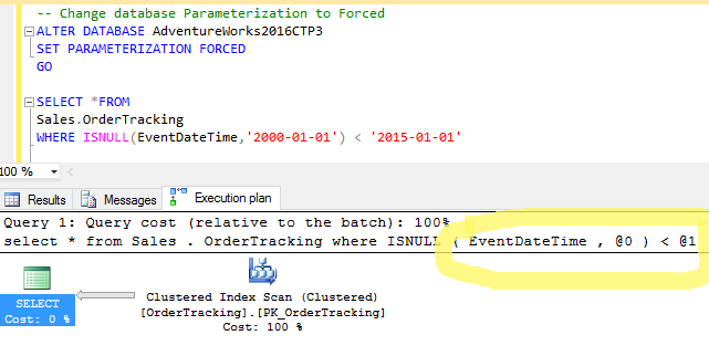 sql server force parameterization