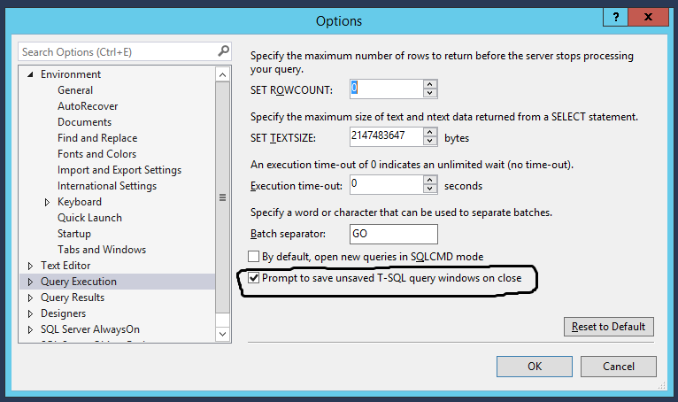 SQL Server 2016 Query Save