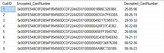 SQL Server Column Encrypted Result