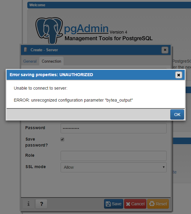 PgAdmin4 Connection Error